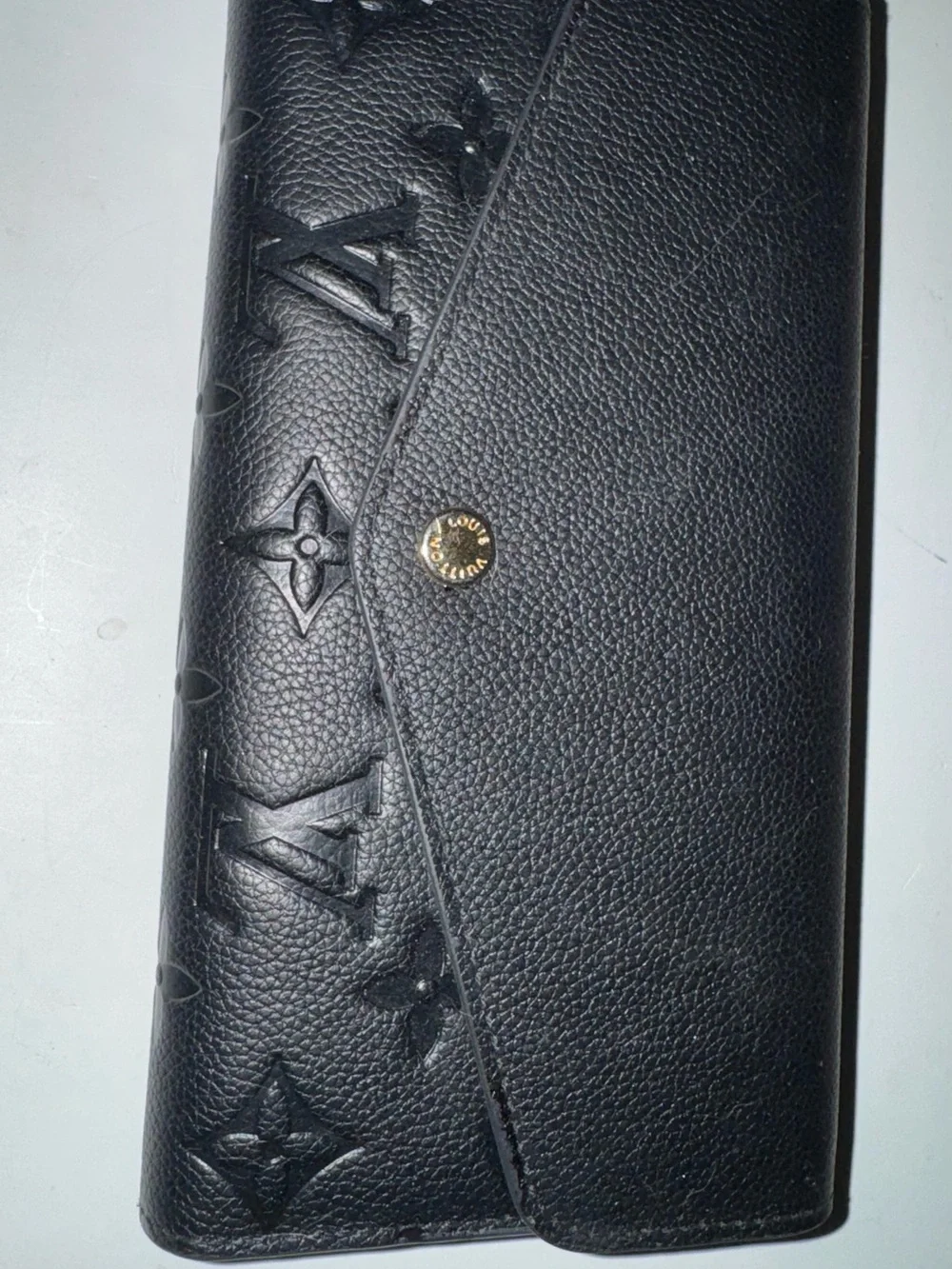 Louis Vuitton Black Leather Snap Closure Wallet with Gold Stamp